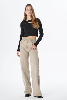 Широкие джинсовые брюки бежевого цвета с перекрестным поясом и молнией Weslie CROSS JEANS