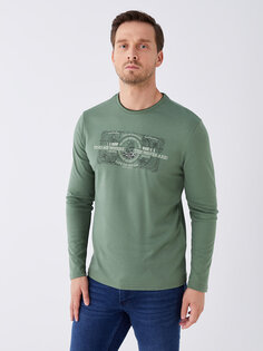 Мужская футболка с круглым вырезом и длинным рукавом с принтом LCWAIKIKI Classic, бледно-зеленый