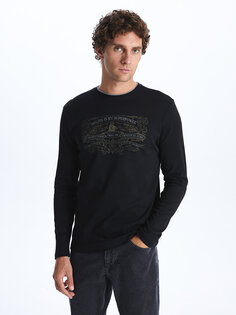 Мужская футболка с круглым вырезом и длинным рукавом с принтом LCWAIKIKI Classic, новый черный