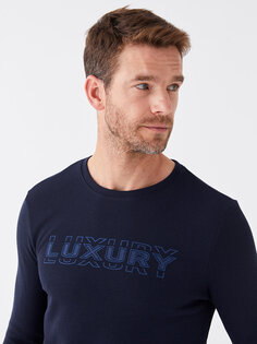 Мужская футболка с круглым вырезом и длинным рукавом с принтом LCWAIKIKI Classic, темно-синий
