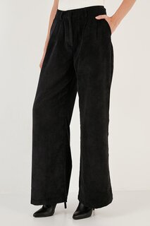 Широкие брюки свободного покроя из бархатной ткани с высокой талией и шнуровкой 611PL0027 Lela, черный