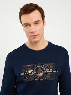 Мужская футболка с круглым вырезом и длинным рукавом с принтом LCWAIKIKI Classic, новый темно-синий