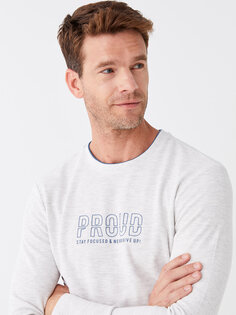 Мужская футболка с круглым вырезом и длинным рукавом с принтом LCWAIKIKI Classic, цвет камня меланж