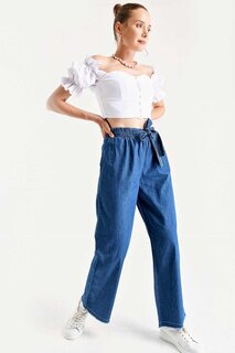 Женские синие эластичные джинсовые брюки со свободной талией и высокой талией Z Giyim