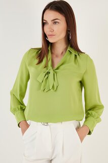 Шифоновая рубашка с V-образным вырезом и завязками 611BZ0047 Lela, яркий зеленый