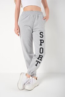 Женские серые спортивные спортивные штаны с принтом Trendseninle