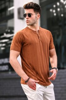Мужская футболка светло-коричневого цвета на пуговицах 5831 MADMEXT