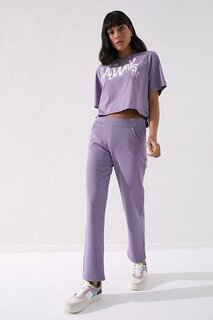 Женские спортивные брюки классической формы с детальными карманами сиреневого цвета TOMMYLIFE