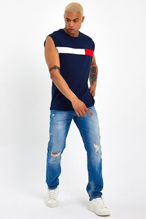 Мужская футболка стандартного кроя с круглым вырезом и украшением SPR23AT346 Süperlife, темно-синий