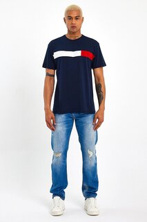 Мужская футболка стандартного кроя с круглым вырезом и украшением SPR23TS301 Süperlife, темно-синий