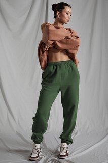 Женские спортивные штаны оверсайз цвета хаки с эластичной резинкой на талии MG1235 MADMEXT