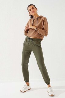 Женские спортивные штаны удобной формы с эластичной резинкой и высокой талией цвета хаки TOMMYLIFE