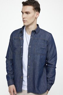 Мужская хлопковая джинсовая рубашка Slim Fit с двумя карманами спереди и темно-синей рубашкой TUDORS