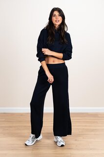 Женские темно-синие широкие трикотажные брюки из модала с боковыми кнопками ECROU