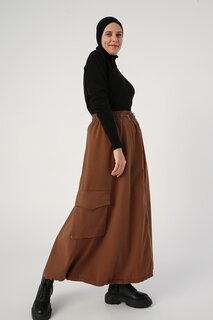 Светло-коричневая хлопковая юбка-карго на молнии с контрастной отделкой ALL DAY