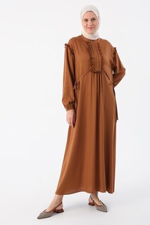 Светло-коричневое удобное платье из вискозы с фестонами и рубчиками ALL DAY