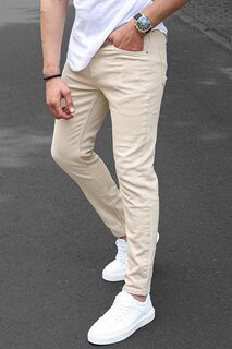 Мужские бежевые брюки узкого кроя из плотной ткани MADMEXT