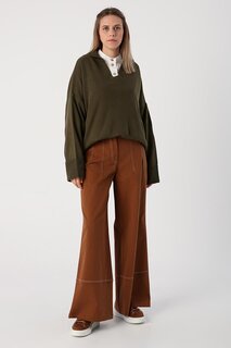 Светло-коричневые широкие брюки с прострочкой Garni ALL DAY