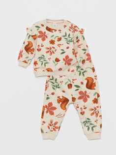 Свитшот и брюки с круглым вырезом и длинными рукавами для маленьких девочек, комплект из 2 шт. LCW baby, меланжевый принт
