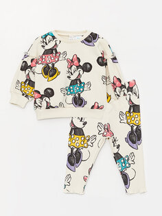 Свитшот и брюки с круглым вырезом и длинными рукавами с принтом Минни Маус для маленьких девочек, комплект из 2 предметов LCW baby