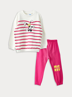 Свитшот с круглым вырезом и длинными рукавами с принтом Микки Мауса для маленьких девочек, комплект из 2 предметов и спортивный костюм снизу LCW baby