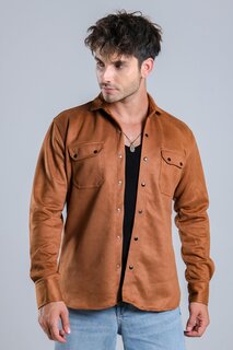 Сезонная замшевая рубашка с двойными карманами XC U16463 Stilkombin, загар
