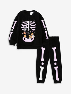 Свитшот и брюки с круглым вырезом и длинными рукавами с принтом Минни и Микки для маленьких девочек, комплект из 2 предметов LCW baby