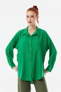 Свободная рубашка с длинной спиной и двойными карманами Fullamoda, зеленый