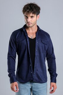 Сезонная замшевая рубашка с двойными карманами XC U16463 Stilkombin, темно-синий