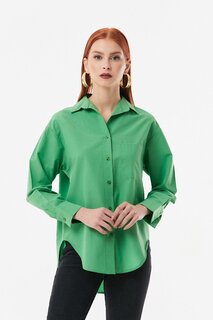Свободная рубашка с длинной спиной и одним карманом Fullamoda, зеленый