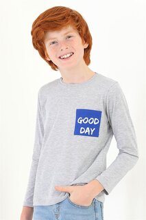 Серая футболка с длинными рукавами и передним карманом с принтом Good Day для мальчиков Zepkids