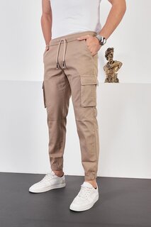 Мужские брюки-карго добби с эластичными карманами на талии и штанинах светло-коричневого цвета Z Giyim
