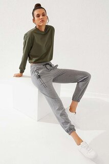 Серые меланжевые женские спортивные штаны удобной формы с высокой талией и эластичной вышивкой TOMMYLIFE