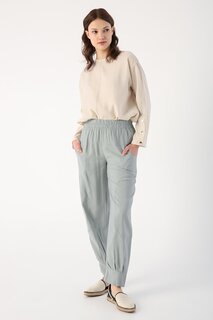 Серые удобные брюки с эластичной резинкой на талии и контрастной прострочкой, с карманами ALL DAY