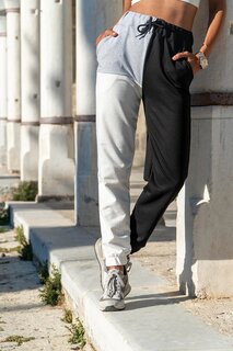 Женские черно-белые спортивные штаны с эластичной резинкой и высокой талией в цветных блоках GK-CCK60009 GÜNEŞ KIZI