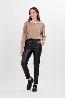 Женские черные кожаные брюки с эластичным поясом и боковыми карманами ECROU