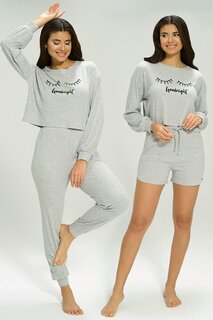Серый вельветовый пижамный комплект из трех предметов Ribana Goodnight с принтом FOR YOU MODA