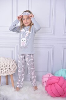 Серый пижамный комплект для девочки с узором Rabbit Cloud 17037 Pijakids
