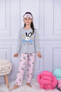 Серый пижамный комплект для девочек с принтом кролика и бантиком 17024 Pijakids