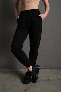 Женские черные флисовые спортивные штаны для бега с высокой талией Trendseninle