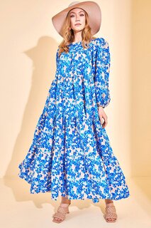Синее платье макси с цветочным принтом и рукавами арбуза 3KXK6-46593-12 XHAN