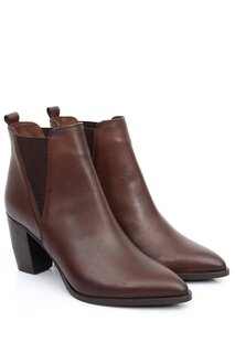 Женские эластичные повседневные ботинки из натуральной кожи с острым носком на каблуке 39498 GÖNDERİ(R), коричневый