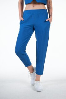 Синие женские льняные брюки морковного кроя Chandraswear