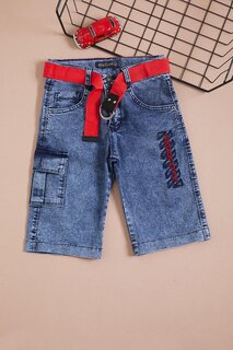 Синие джинсовые шорты с поясом и вышивкой для мальчиков 16104 Wikiland