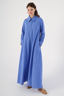 Синее платье с карманами и воротником-рубашкой из 100% хлопка ALL DAY