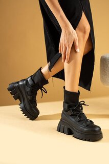 Женские эластичные ботинки и ботильоны на теплой подкладке со шнуровкой и толстой подошвой 36-249-23 Pembe Potin, черный