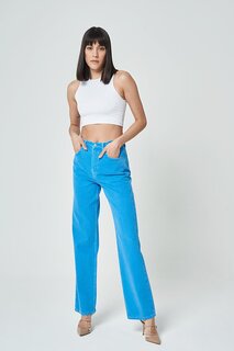 Синие джинсовые брюки прямого кроя на молнии с высокой талией Diana C 4517-047 CROSS JEANS