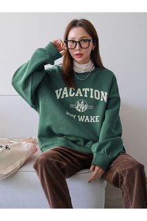 Женский большой свитшот с круглым вырезом GREEN Vacation Joy Wake с принтом Trendseninle