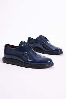 Мужские классические туфли из лакированной кожи темно-синего цвета со шнуровкой спереди и натуральной кожей внутри TONNY BLACK