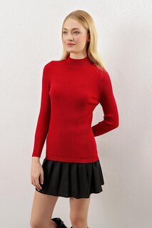 Женский бордово-красный полуводолазка в рубчик, базовый трикотаж, свитер Z Giyim
